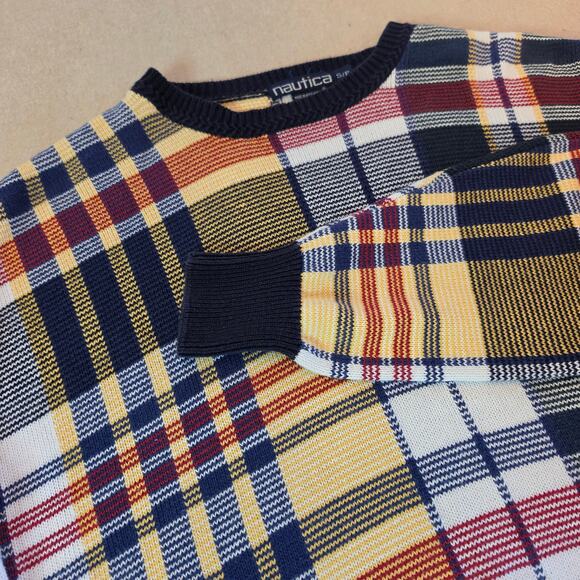 Nautica Other - Nautica Vintage 90s Men's Plaid Multicolor Grandpa Sweater 100% Cotton Sz Small